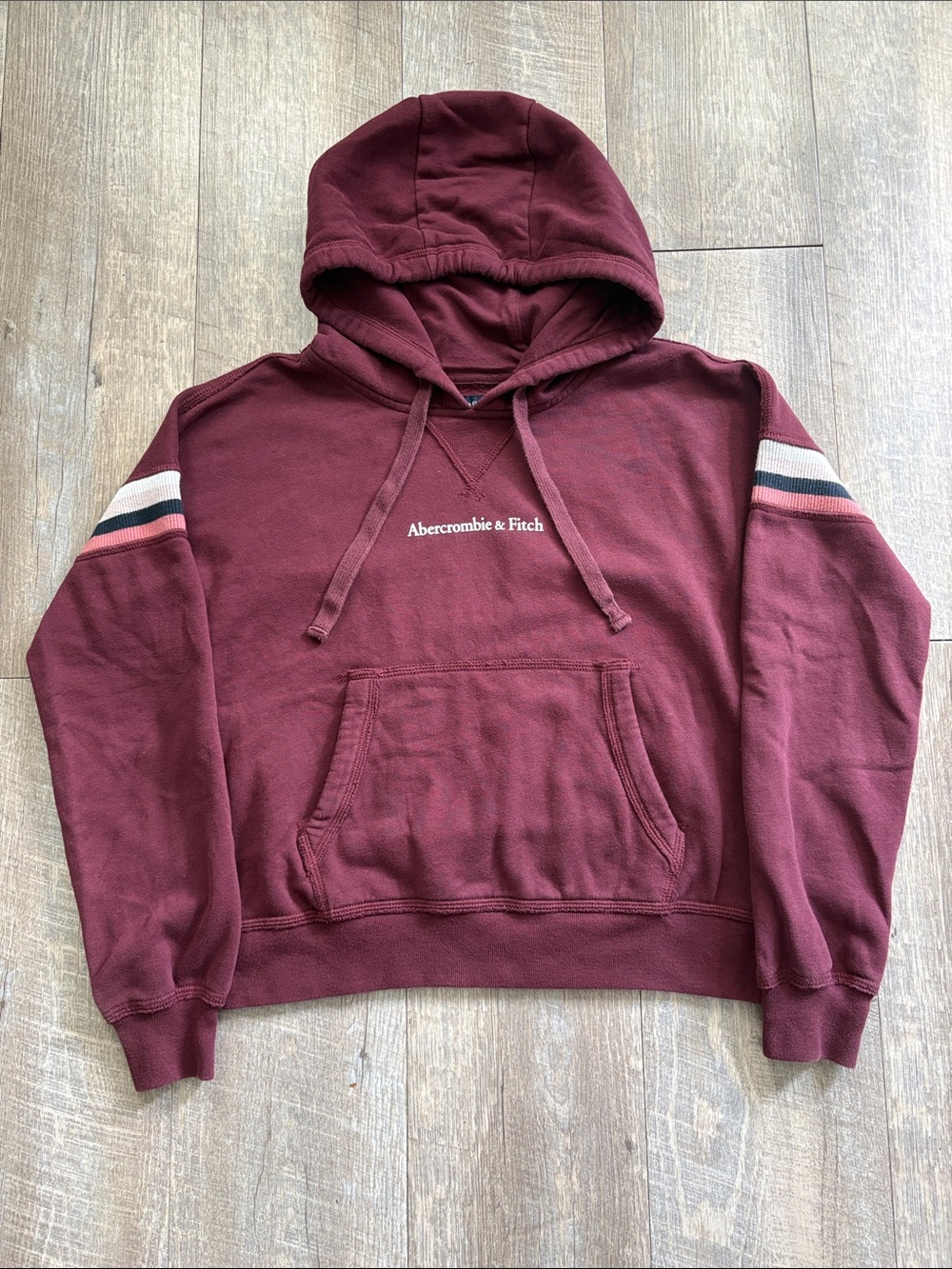 Abercrombie & Fitch Maroon Hoodie with Sleeve Stripes